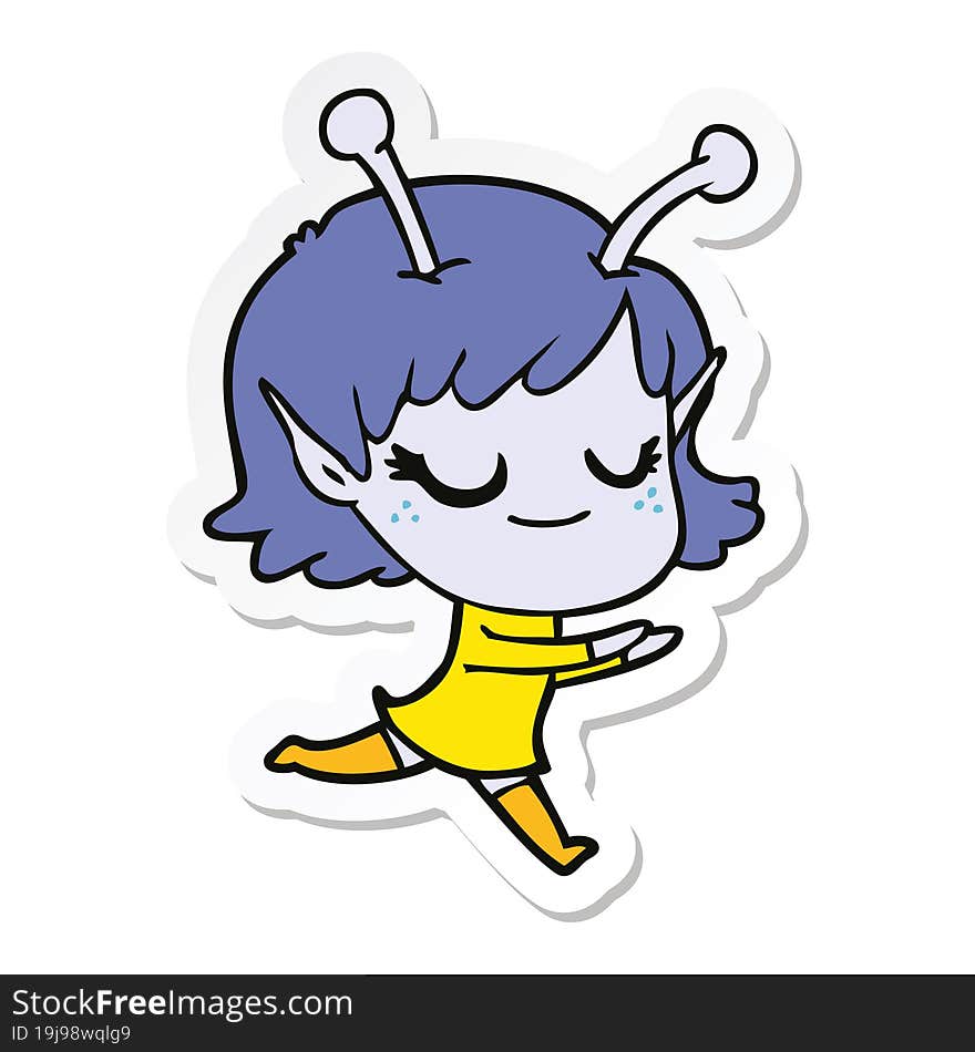 sticker of a smiling alien girl cartoon