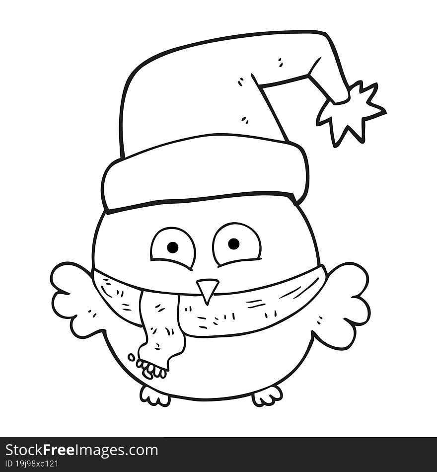 black and white cartoon cute christmas owl