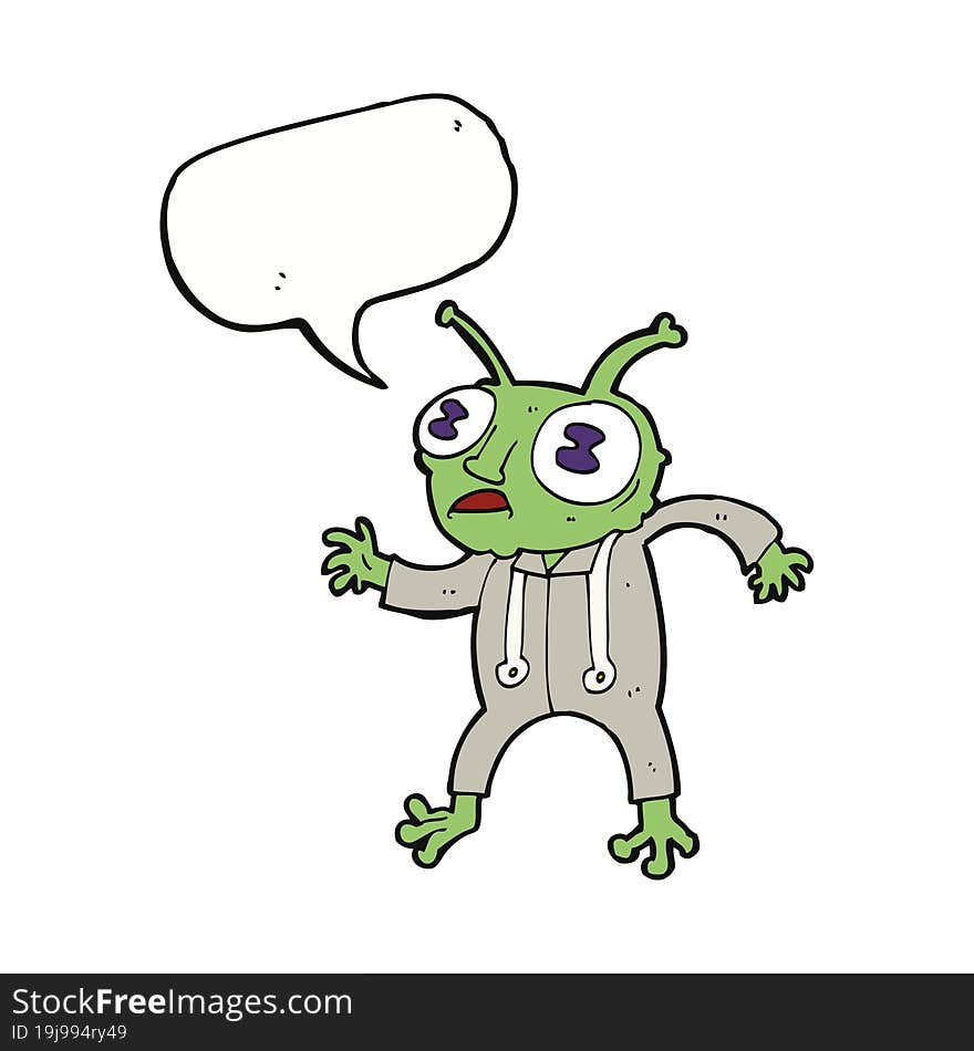 cartoon alien spaceman with speech bubble