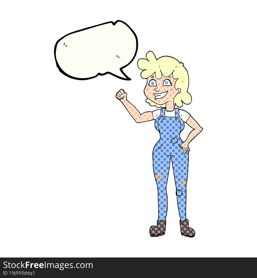 Comic Book Speech Bubble Cartoon Determined Woman Clenching Fist