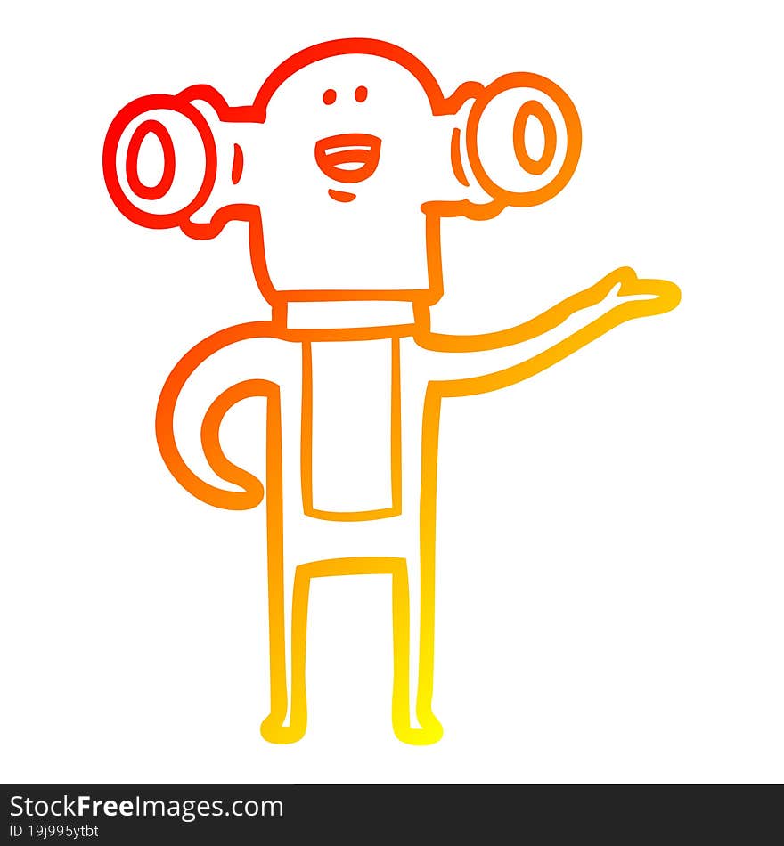 warm gradient line drawing of a friendly cartoon alien gesturing