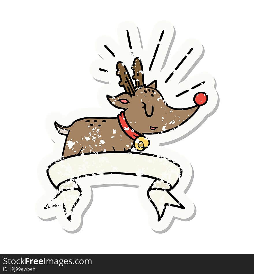 Grunge Sticker Of Tattoo Style Christmas Reindeer