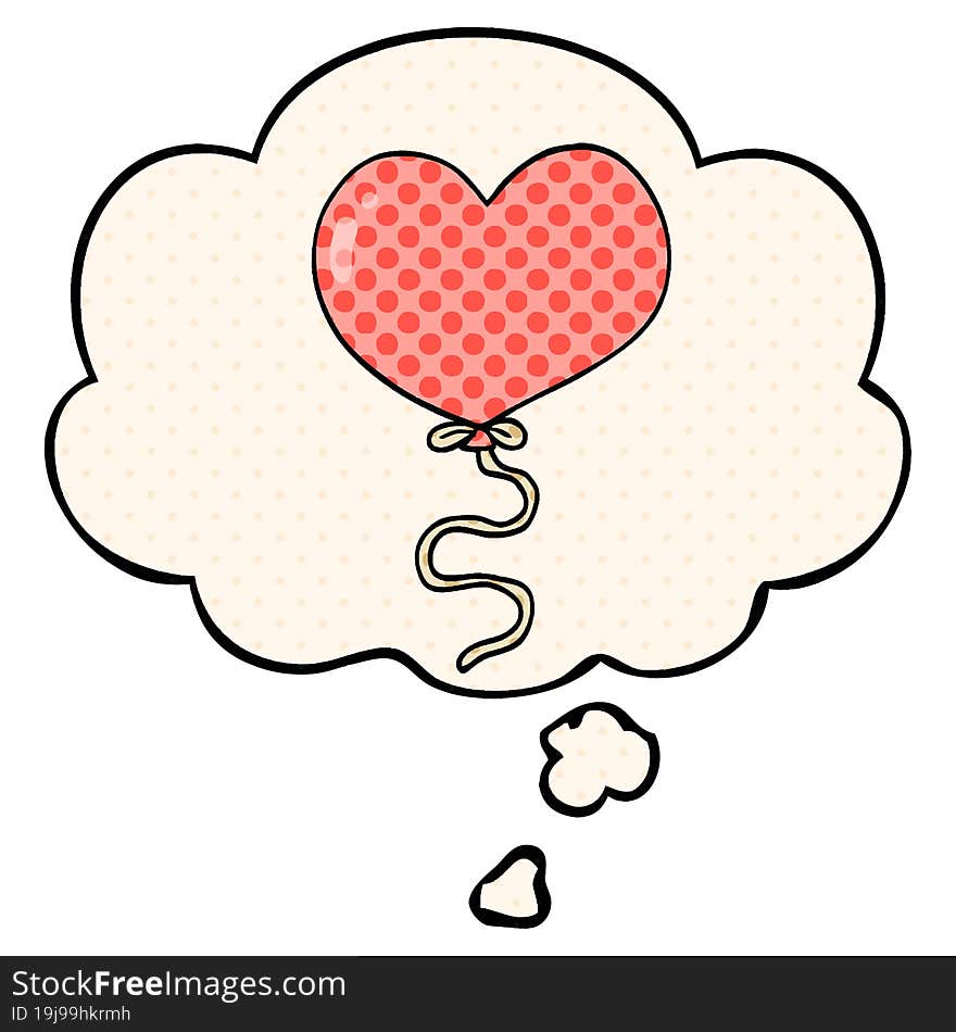 cartoon love heart balloon with thought bubble in comic book style