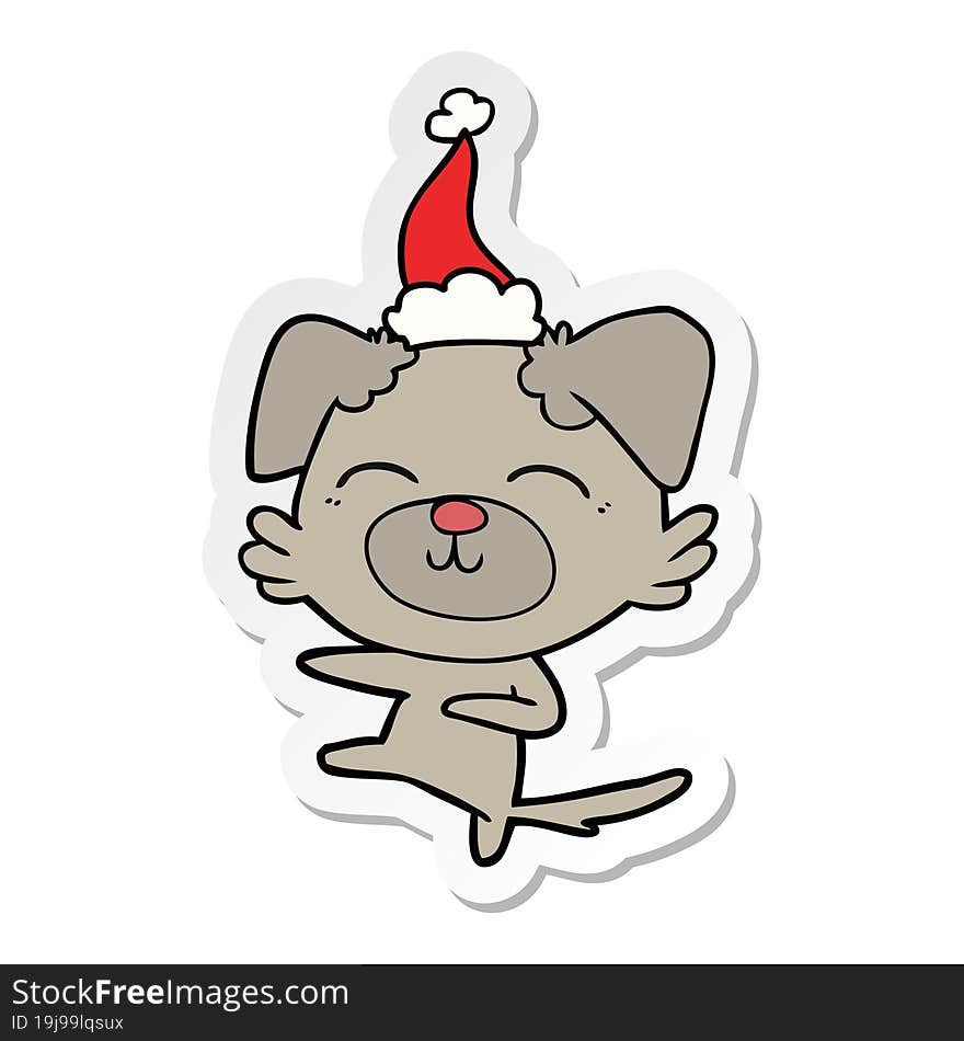 sticker cartoon of a dog kicking wearing santa hat