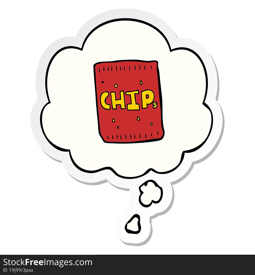 cartoon packet of chips and thought bubble as a printed sticker