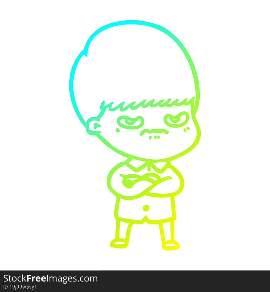 cold gradient line drawing annoyed cartoon boy