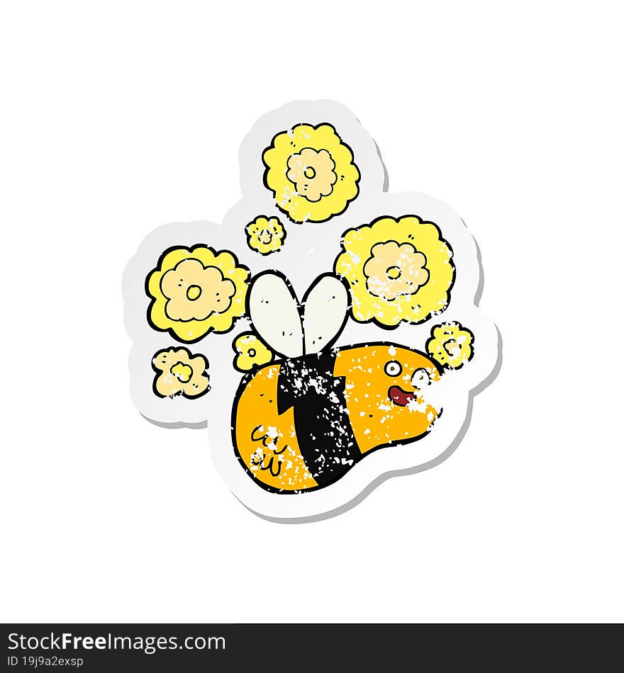 Retro Distressed Sticker Of A Cartoon Bee