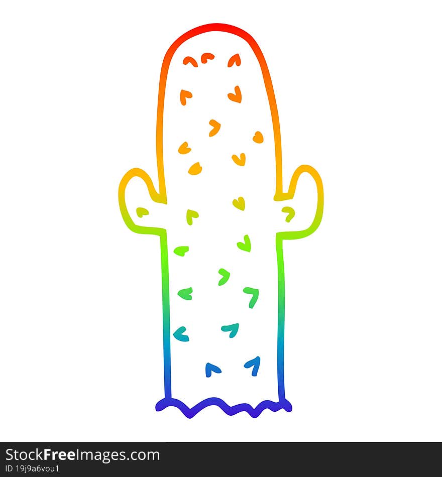 rainbow gradient line drawing cartoon cactus