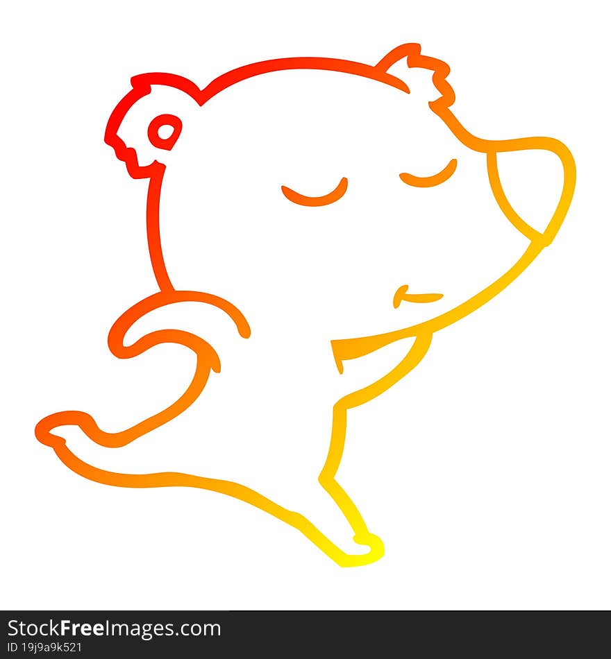 warm gradient line drawing happy cartoon polar bear running