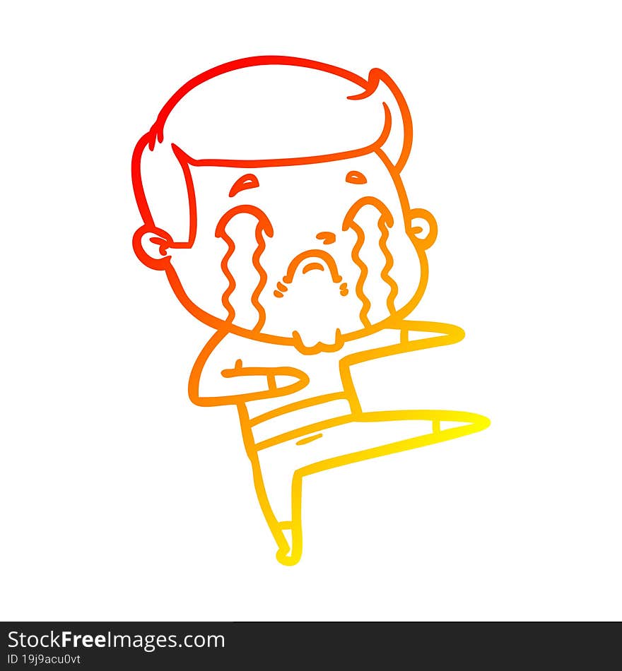 warm gradient line drawing of a cartoon man crying