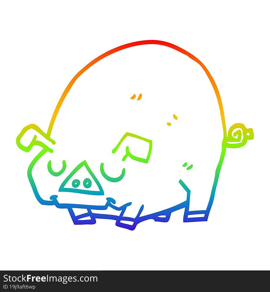 rainbow gradient line drawing cartoon fat pig