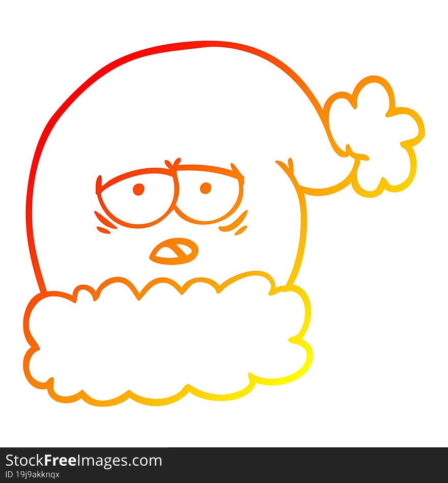 warm gradient line drawing cartoon christmas santa hat with tired face