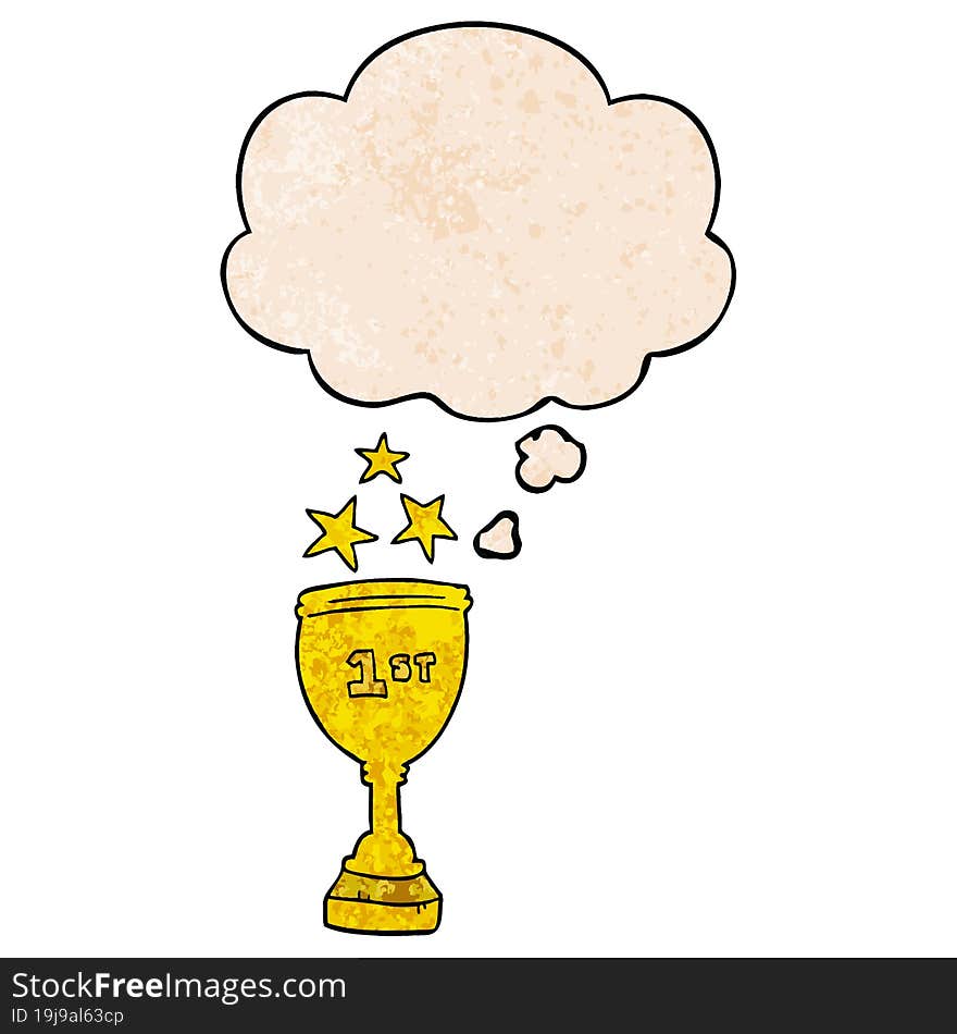 cartoon sports trophy with thought bubble in grunge texture style. cartoon sports trophy with thought bubble in grunge texture style