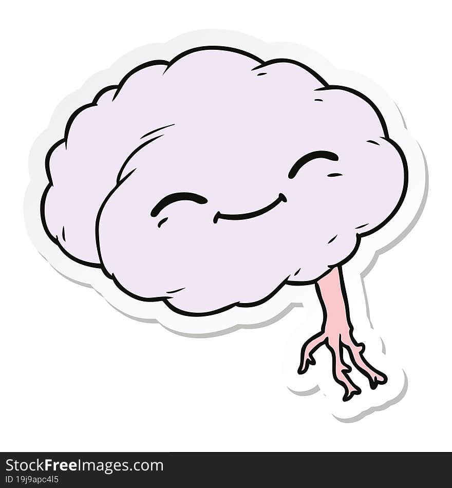 sticker of a cartoon happy brain