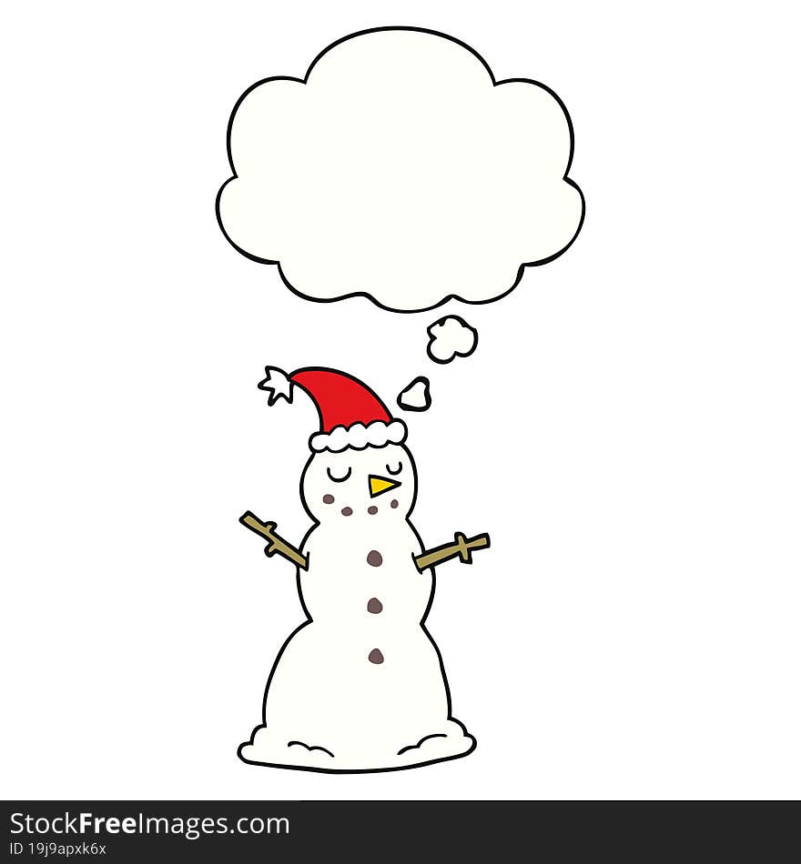 cartoon christmas snowman and thought bubble