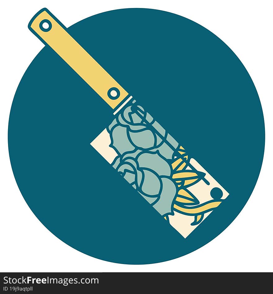 tattoo style icon of a cleaver and flowers