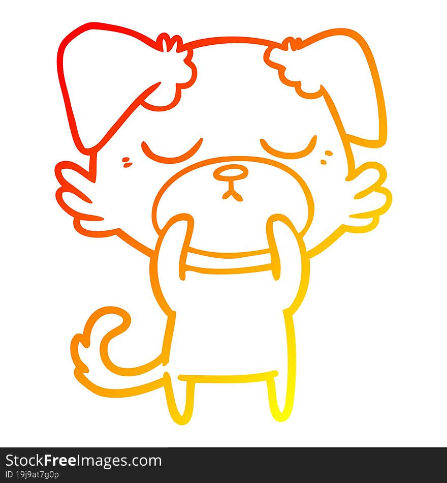 warm gradient line drawing of a cute cartoon dog