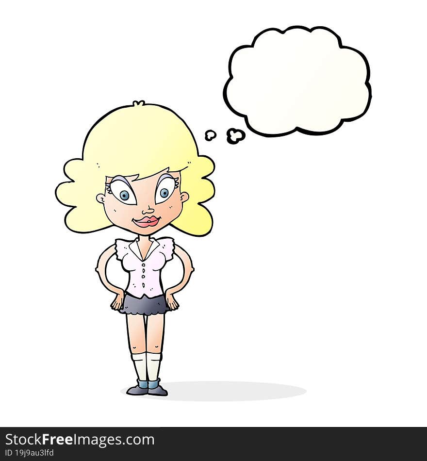 Cartoon Pretty Woman With Thought Bubble