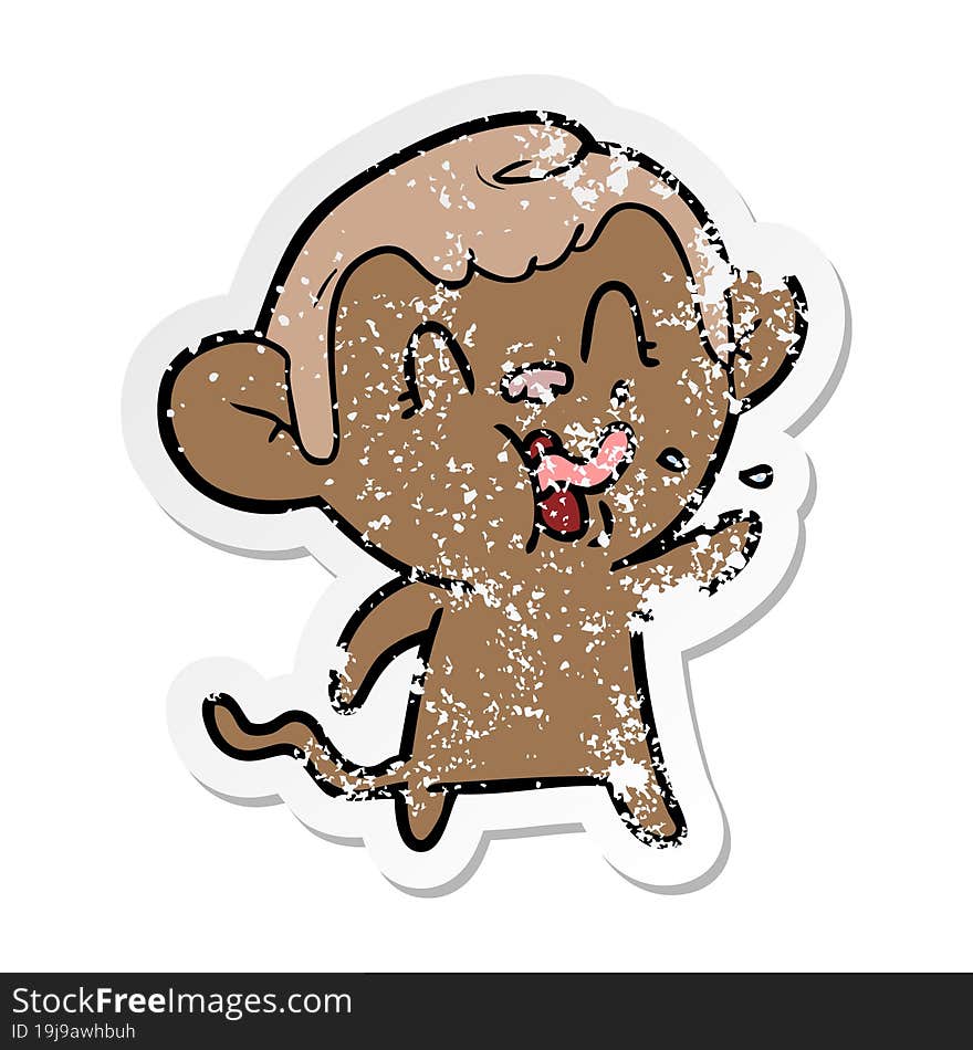 distressed sticker of a crazy cartoon monkey