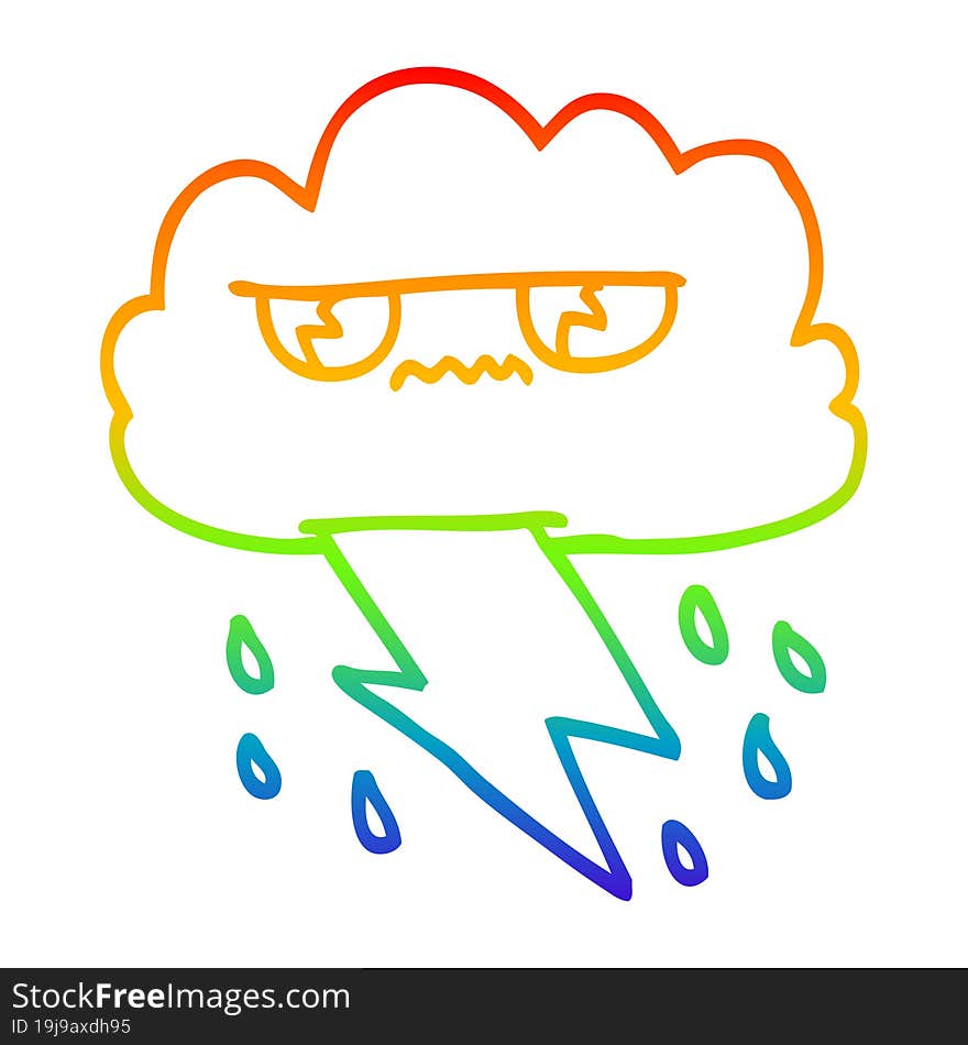 Rainbow Gradient Line Drawing Cartoon Angry Storm Cloud