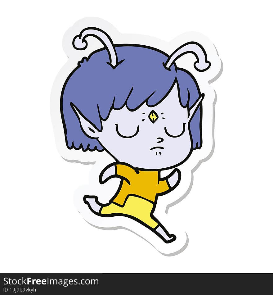 sticker of a cartoon alien girl