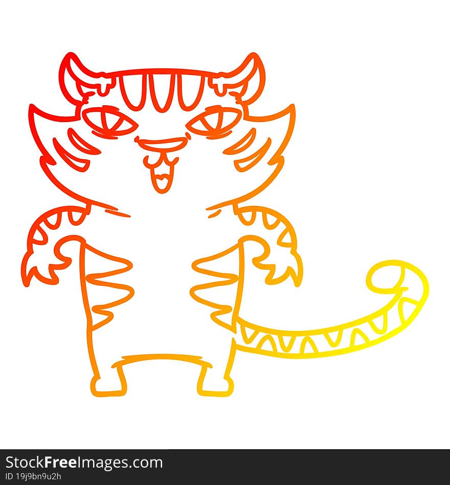 Warm Gradient Line Drawing Happy Cartoon Tiger