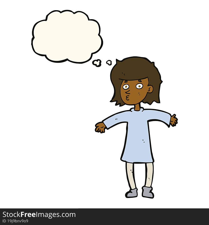 cartoon nervous woman with thought bubble