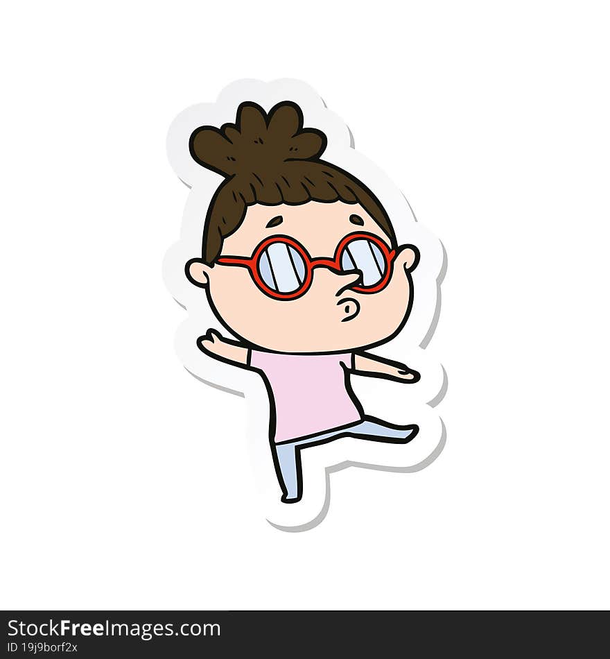 sticker of a cartoon woman wearing glasses