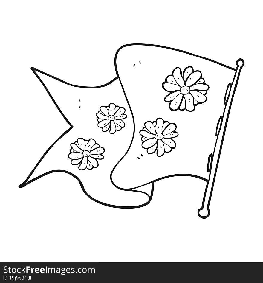 black and white cartoon flower flag