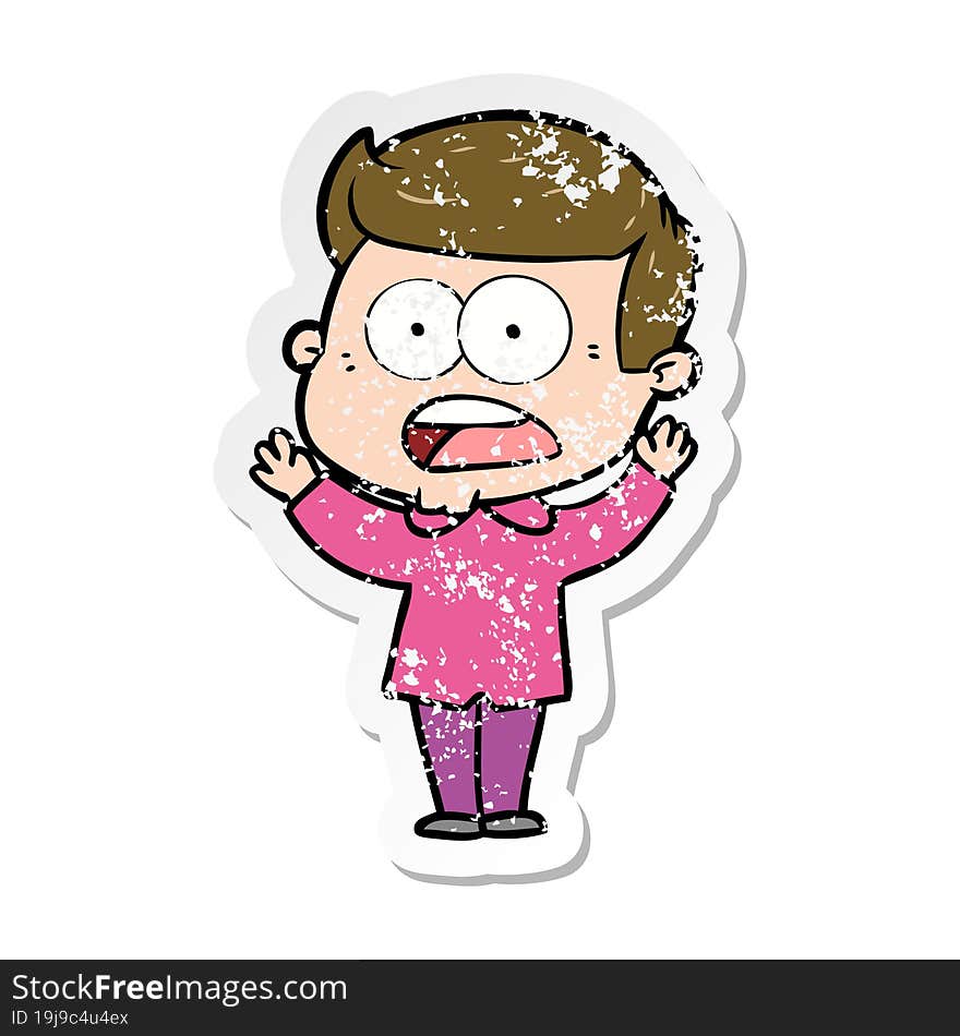 Distressed Sticker Of A Cartoon Shocked Man