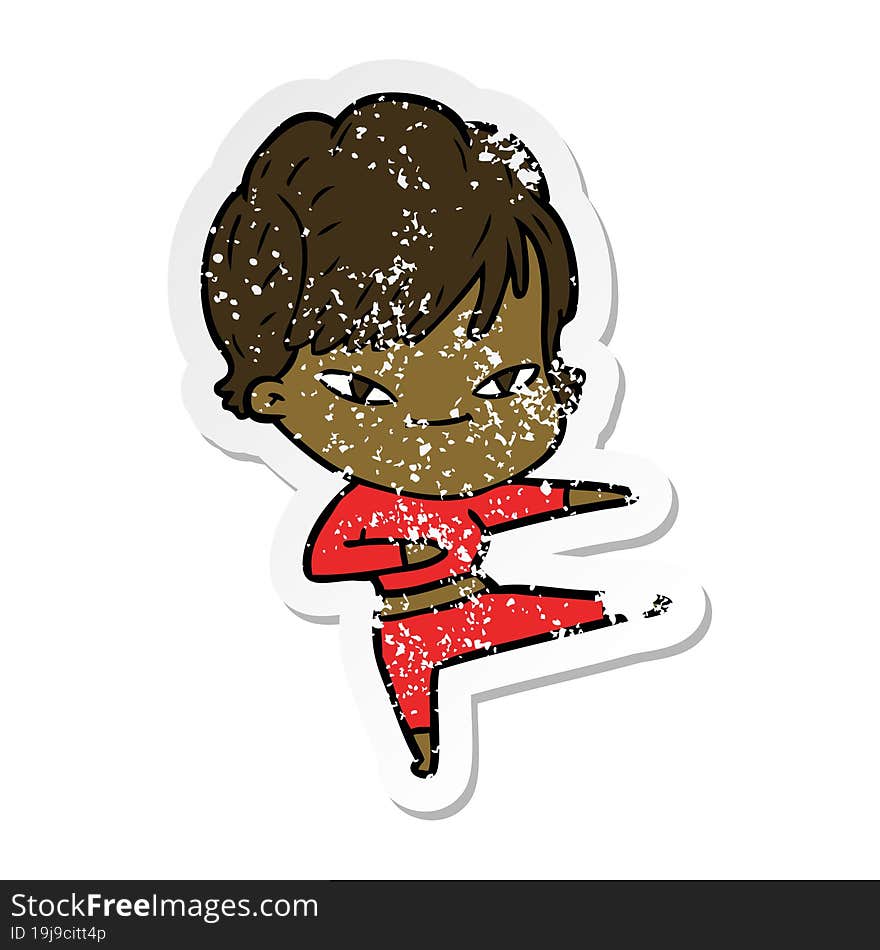 distressed sticker of a cartoon happy woman