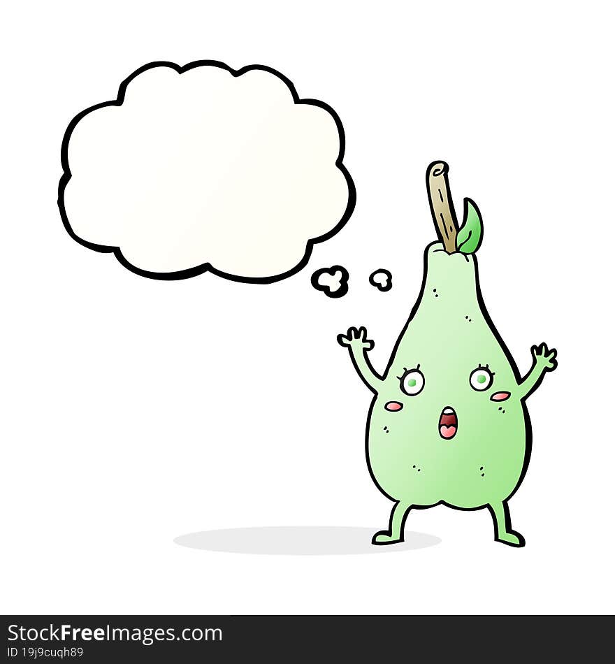 cartoon frightened pear with thought bubble