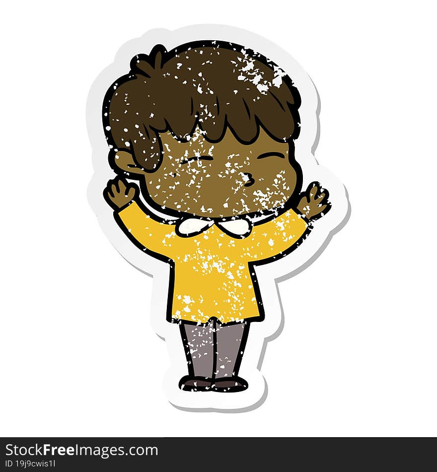 Distressed Sticker Of A Cartoon Curious Boy