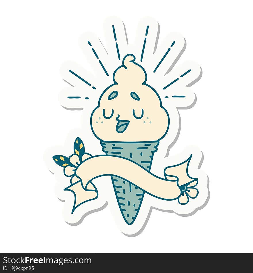 sticker of tattoo style ice cream character