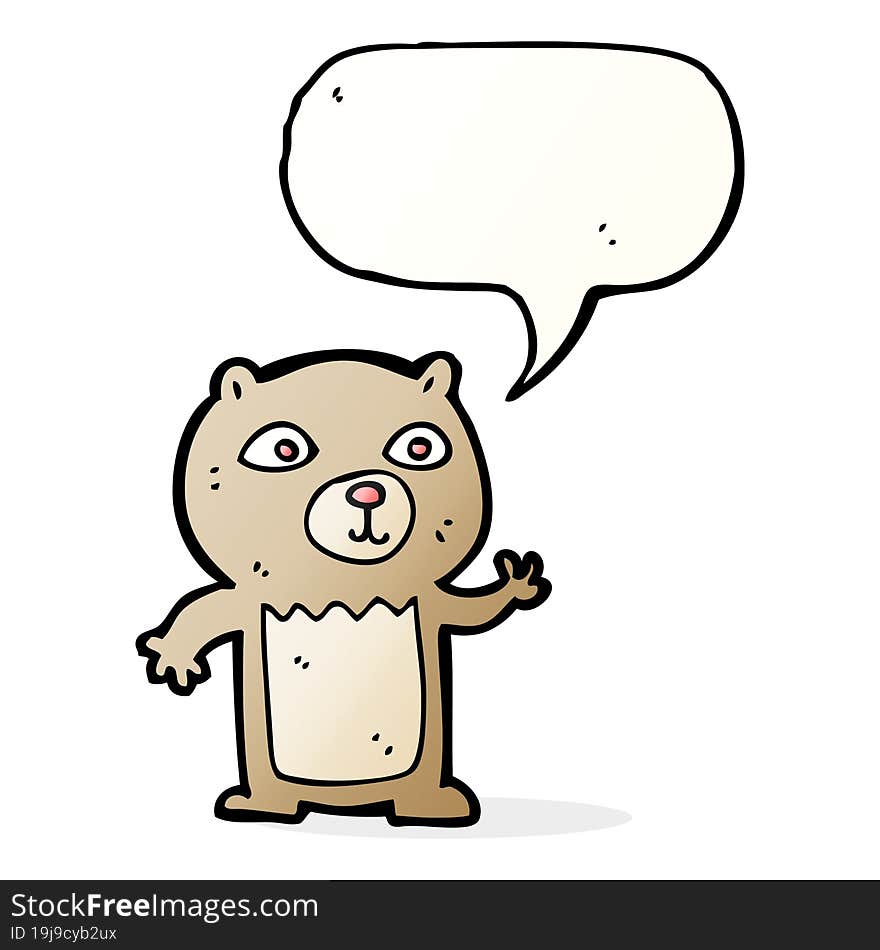 Cartoon Waving Teddy Bear With Speech Bubble