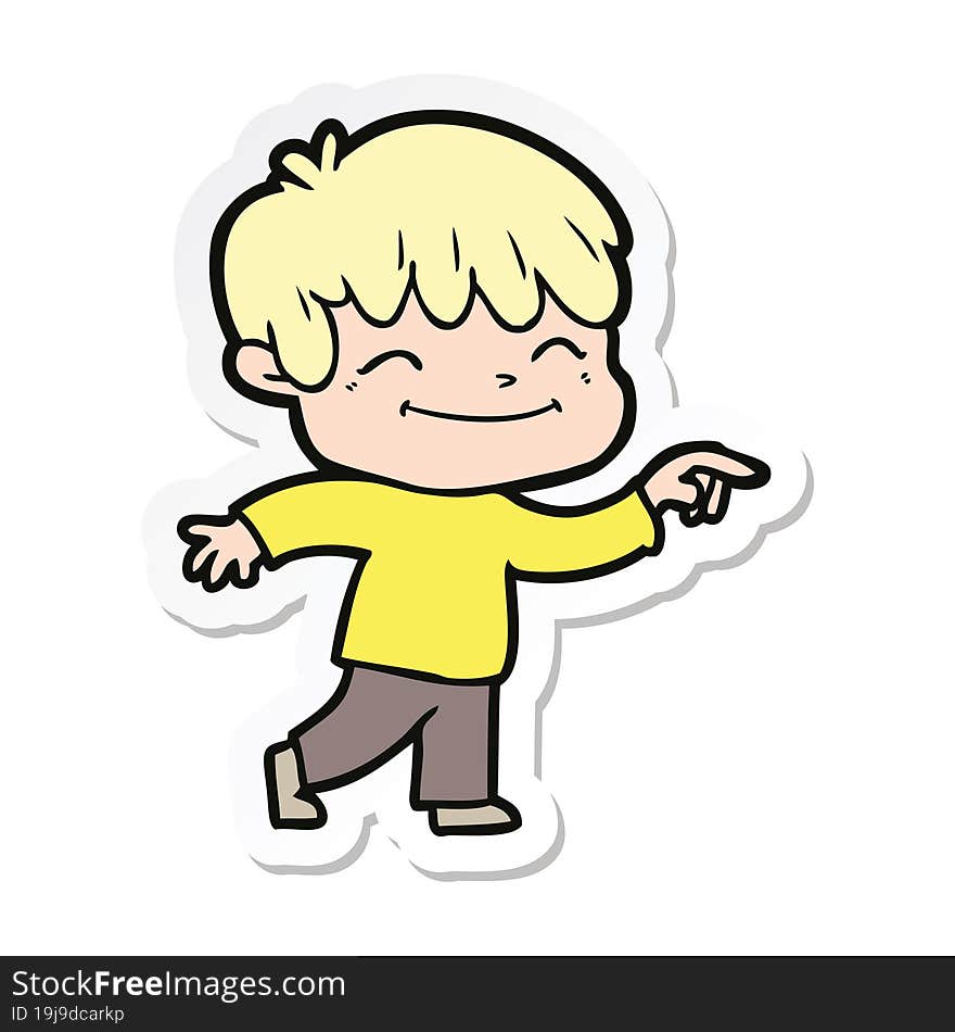 sticker of a cartoon happy boy