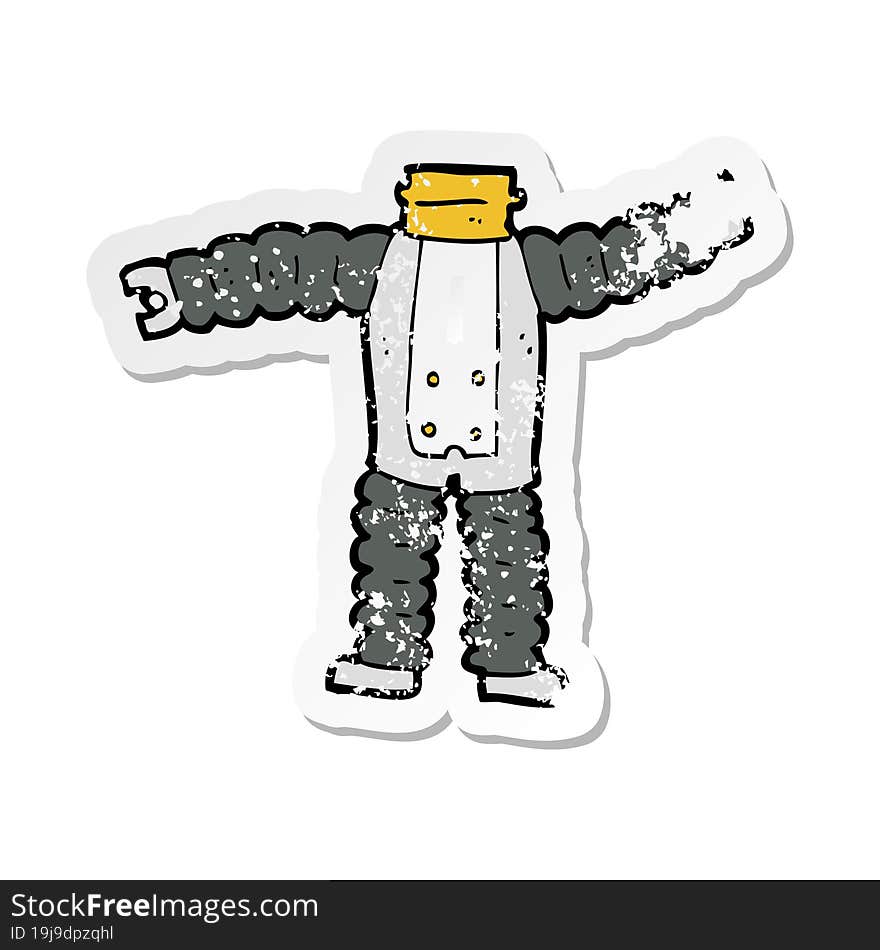 retro distressed sticker of a cartoon robot body