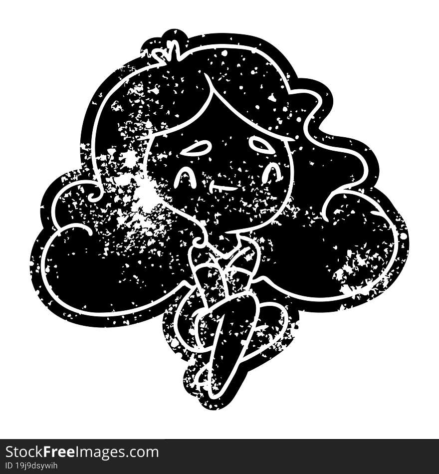 grunge distressed icon of a cute kawaii girl. grunge distressed icon of a cute kawaii girl