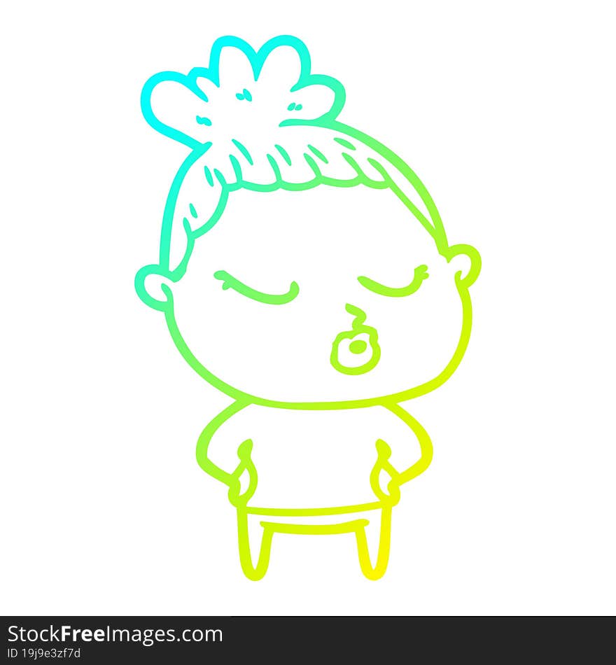 cold gradient line drawing cartoon calm woman