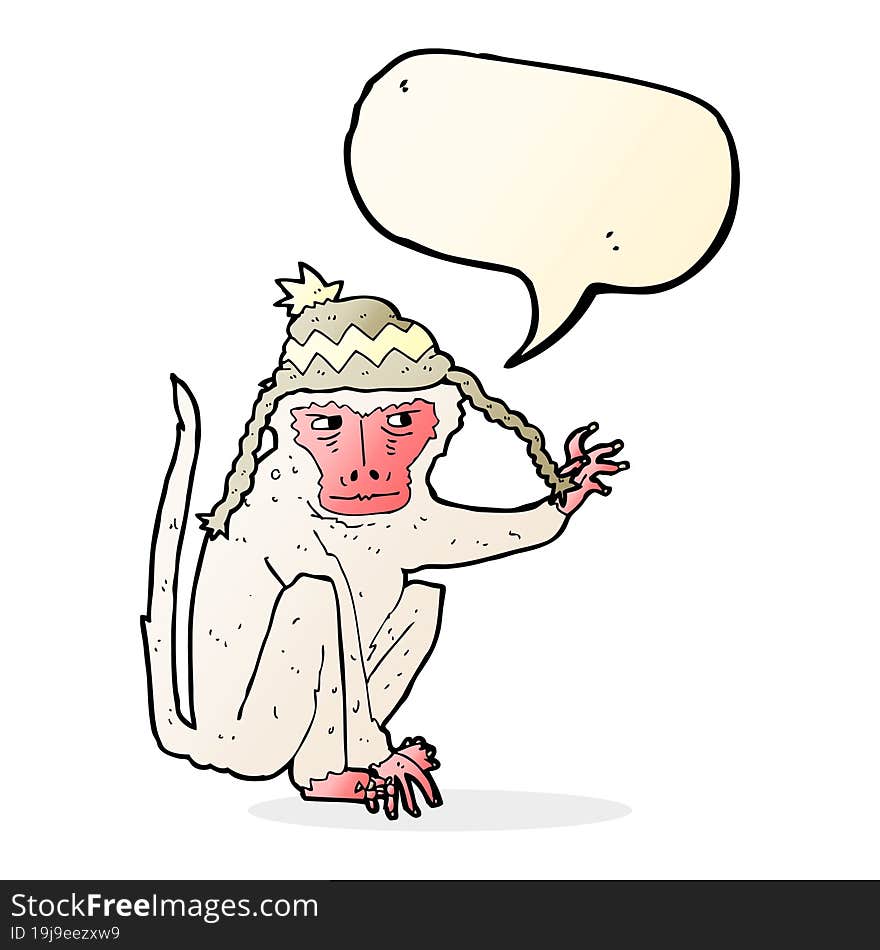 Cartoon Monkey Wearing Hat With Speech Bubble