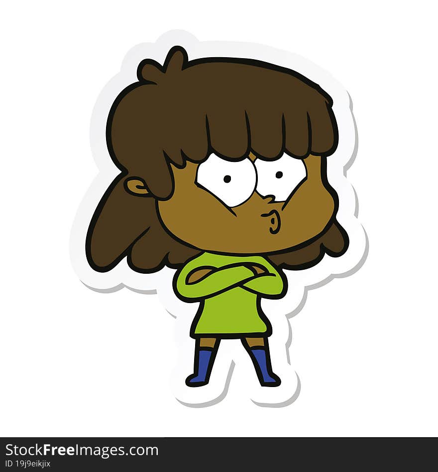 Sticker Of A Cartoon Whistling Girl