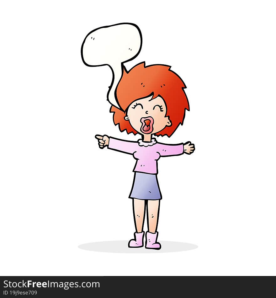 cartoon stressed out woman talking with speech bubble