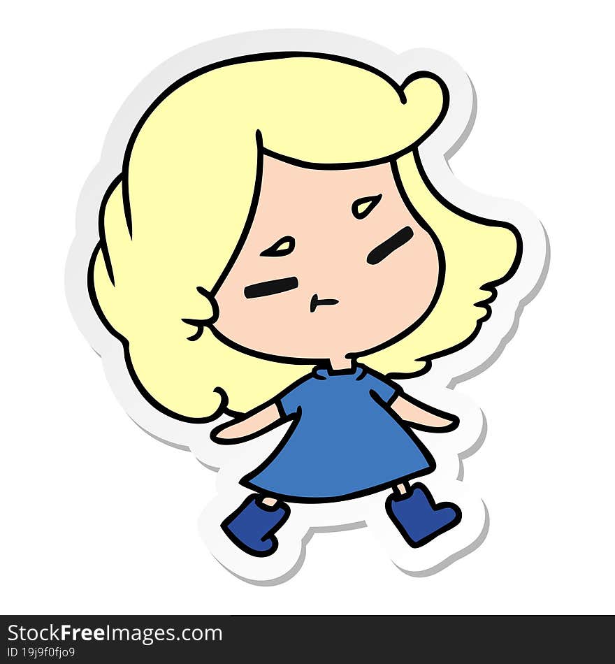 sticker cartoon of a cute kawaii girl