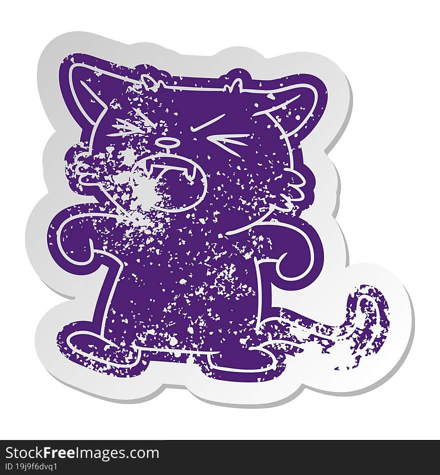 distressed old sticker of a screeching cat