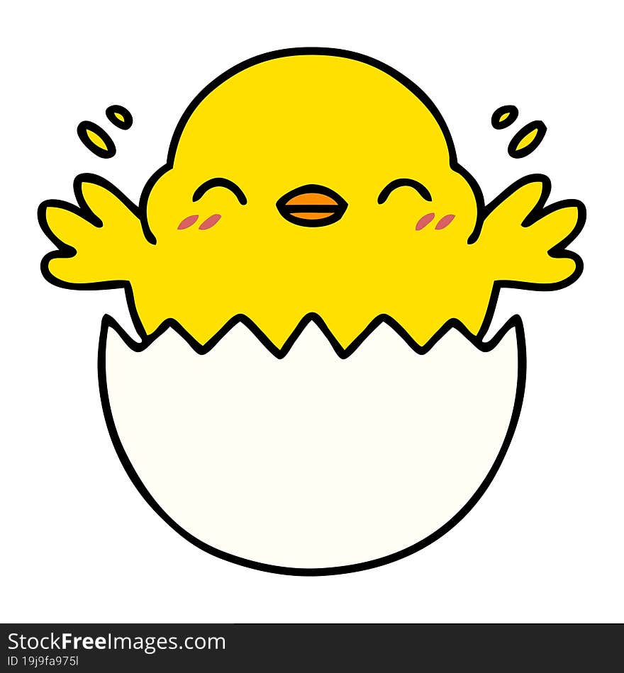 cartoon of a cute baby bird hatching from an egg shell. cartoon of a cute baby bird hatching from an egg shell