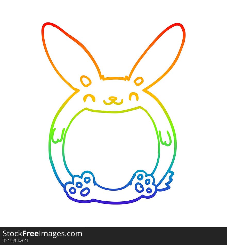 rainbow gradient line drawing of a cartoon rabbit