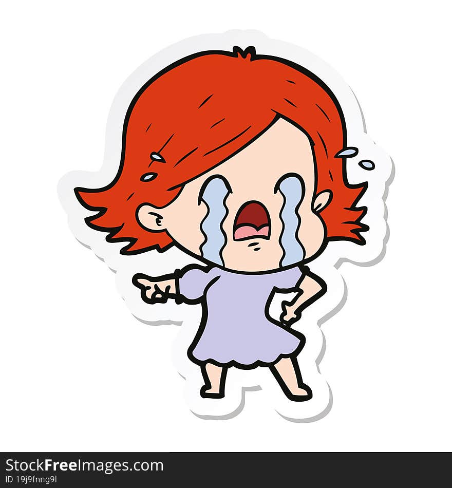 sticker of a cartoon woman crying