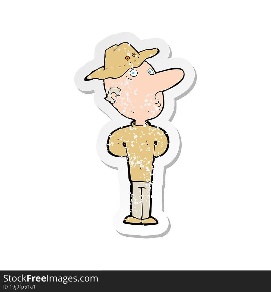 retro distressed sticker of a cartoon man in hat