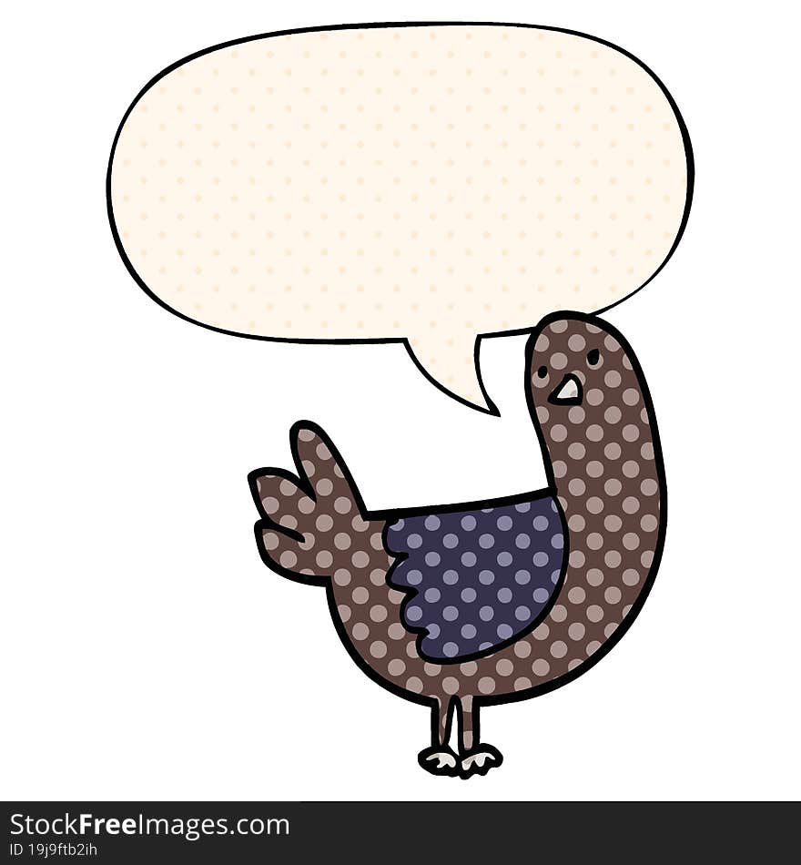 cartoon pigeon and speech bubble in comic book style