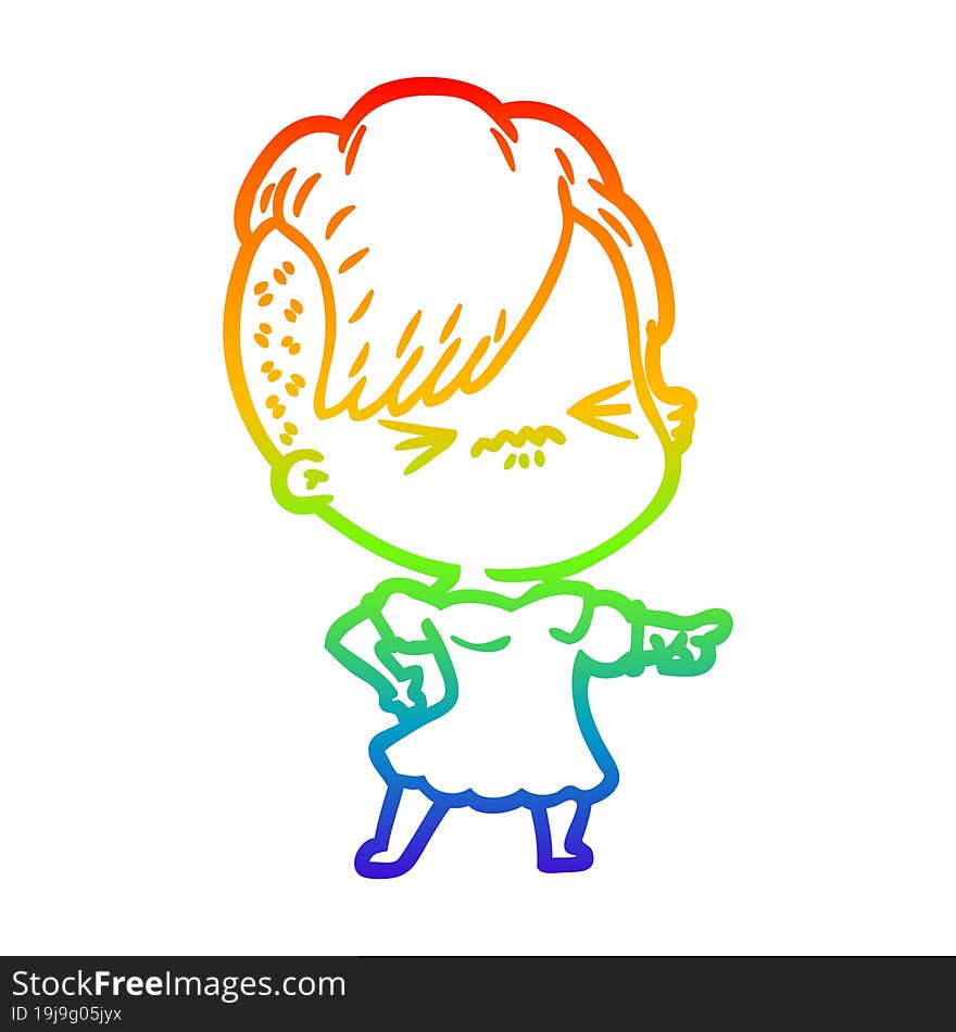 rainbow gradient line drawing cartoon annoyed hipster girl